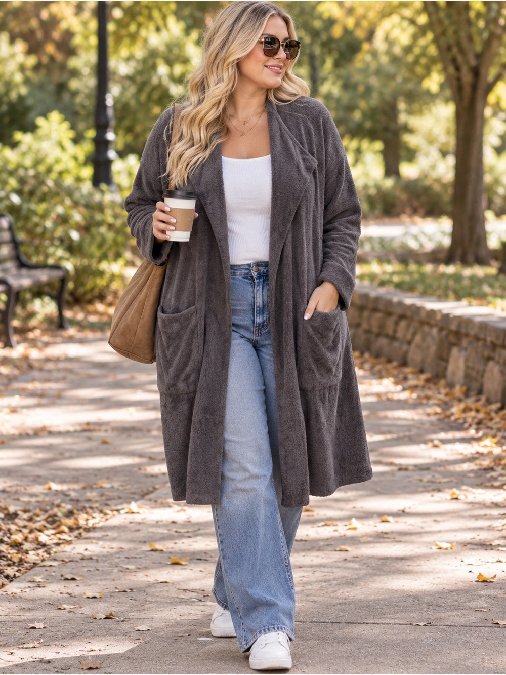 Barefoot Dreams Women's Charcoal Plush Long Open-Front Cardigan